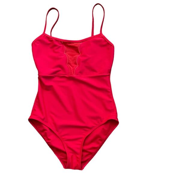 Betsy Johnson Red Malibu One piece Sheer Panel Swim Suit Size S - Picture 3 of 6